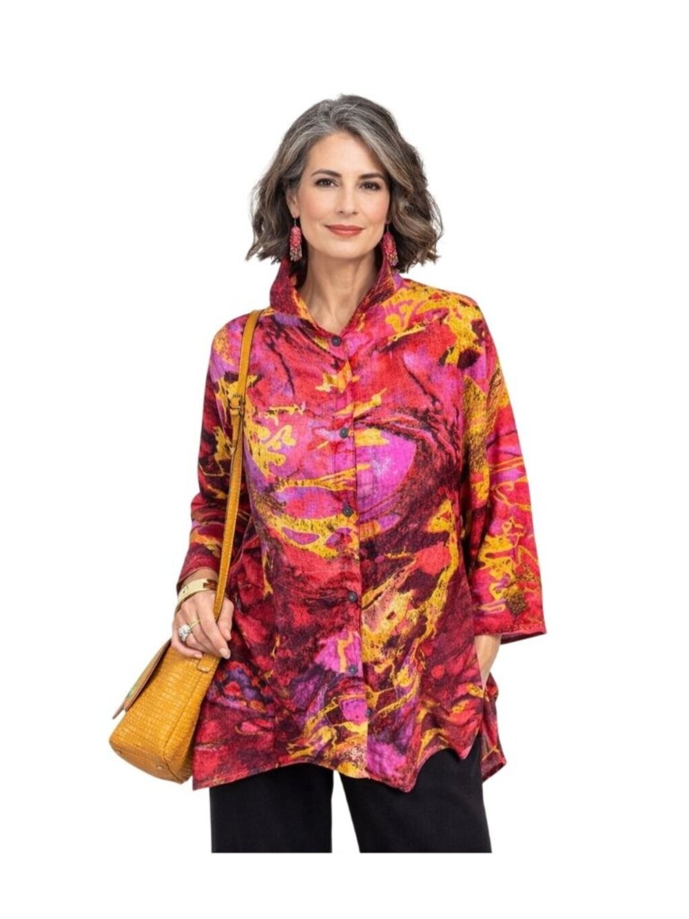 Dilemma Hand Painted Canyon Inspired Cotton Abstract Tunic Artsy Colorful Top L